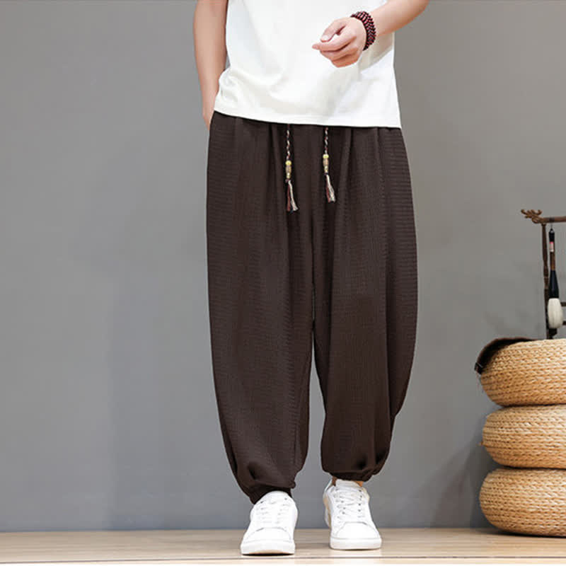Buddha Stones Pantalon sarouel homme décontracté style bohème printemps automne cordon de serrage poche - SaddleBrown - US/UK/AU46, EU56 (5XL) - image 0
