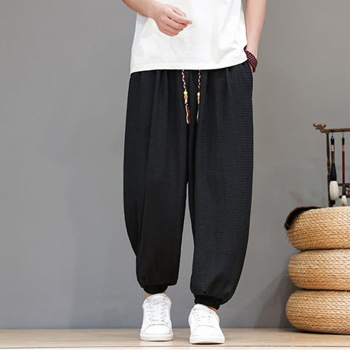 Buddha Stones Pantalon sarouel homme décontracté style bohème printemps automne cordon de serrage poche - Noir - US/UK/AU46, EU56 (5XL) - image 16