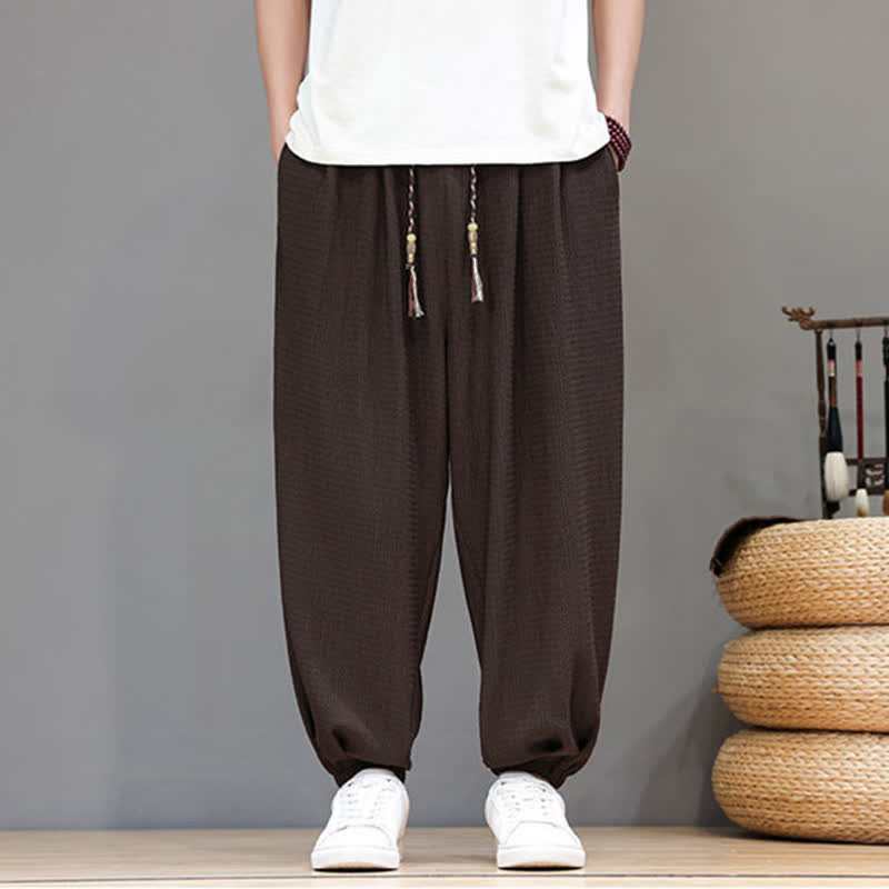 Buddha Stones Pantalon sarouel homme décontracté style bohème printemps automne cordon de serrage poche - image 3