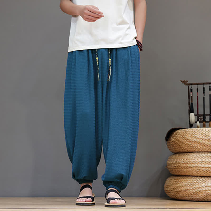 Buddha Stones Pantalon sarouel homme décontracté style bohème printemps automne cordon de serrage poche - SteelBlue - US/UK/AU46, EU56 (5XL) - image 8