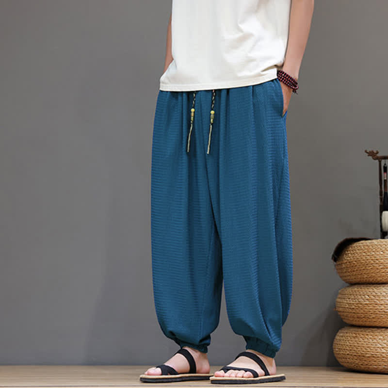 Buddha Stones Pantalon sarouel homme décontracté style bohème printemps automne cordon de serrage poche - image 9