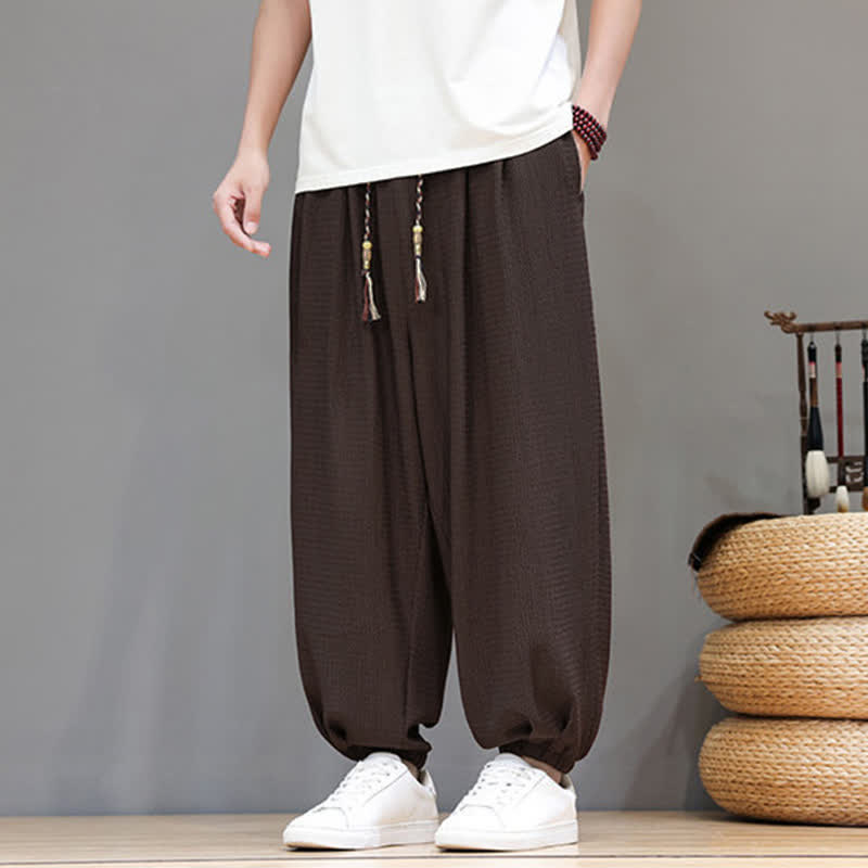 Buddha Stones Pantalon sarouel homme décontracté style bohème printemps automne cordon de serrage poche - image 2