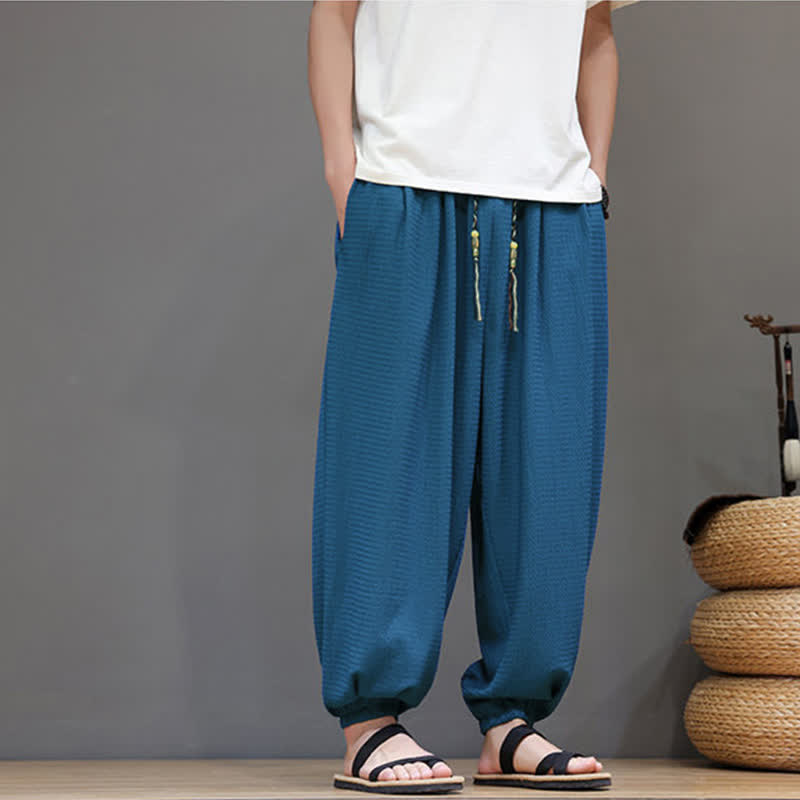 Buddha Stones Pantalon sarouel homme décontracté style bohème printemps automne cordon de serrage poche - image 12