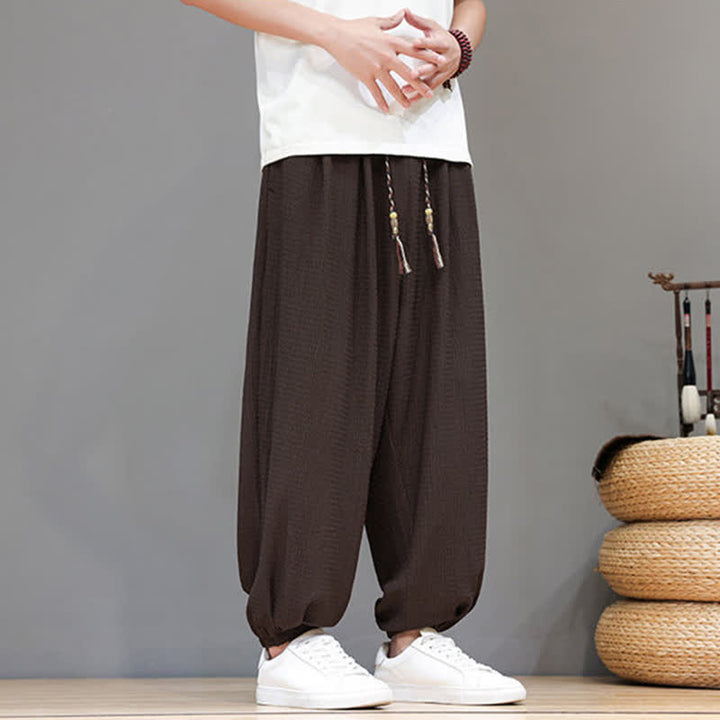 Buddha Stones Pantalon sarouel homme décontracté style bohème printemps automne cordon de serrage poche - image 4