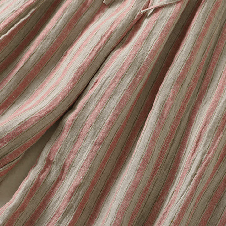 Buddha Stones Pantalon sarouel court à rayures, style bohème décontracté, avec cordon de serrage et poches, idéal pour le printemps et l'été. - image 12
