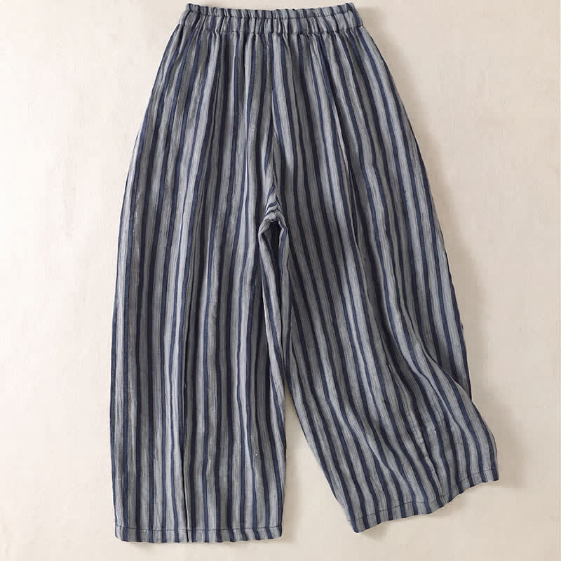 Buddha Stones Pantalon sarouel court à rayures, style bohème décontracté, avec cordon de serrage et poches, idéal pour le printemps et l'été. - image 18