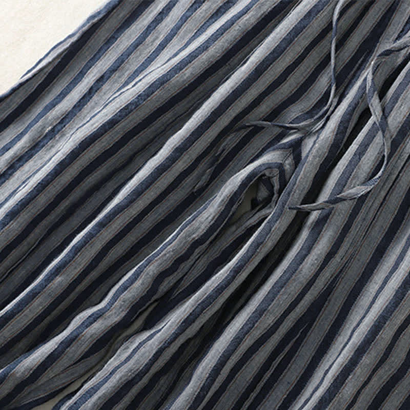 Buddha Stones Pantalon sarouel court à rayures, style bohème décontracté, avec cordon de serrage et poches, idéal pour le printemps et l'été. - image 21