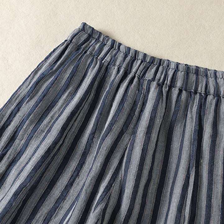 Buddha Stones Pantalon sarouel court à rayures, style bohème décontracté, avec cordon de serrage et poches, idéal pour le printemps et l'été. - image 22