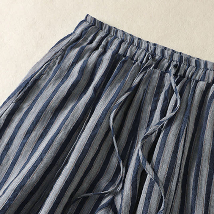 Buddha Stones Pantalon sarouel court à rayures, style bohème décontracté, avec cordon de serrage et poches, idéal pour le printemps et l'été. - image 19