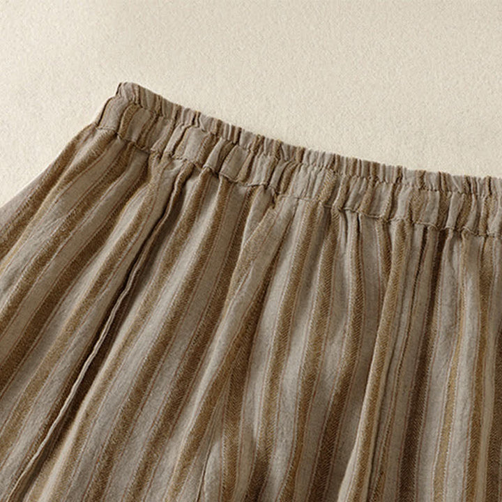 Buddha Stones Pantalon sarouel court à rayures, style bohème décontracté, avec cordon de serrage et poches, idéal pour le printemps et l'été. - image 3