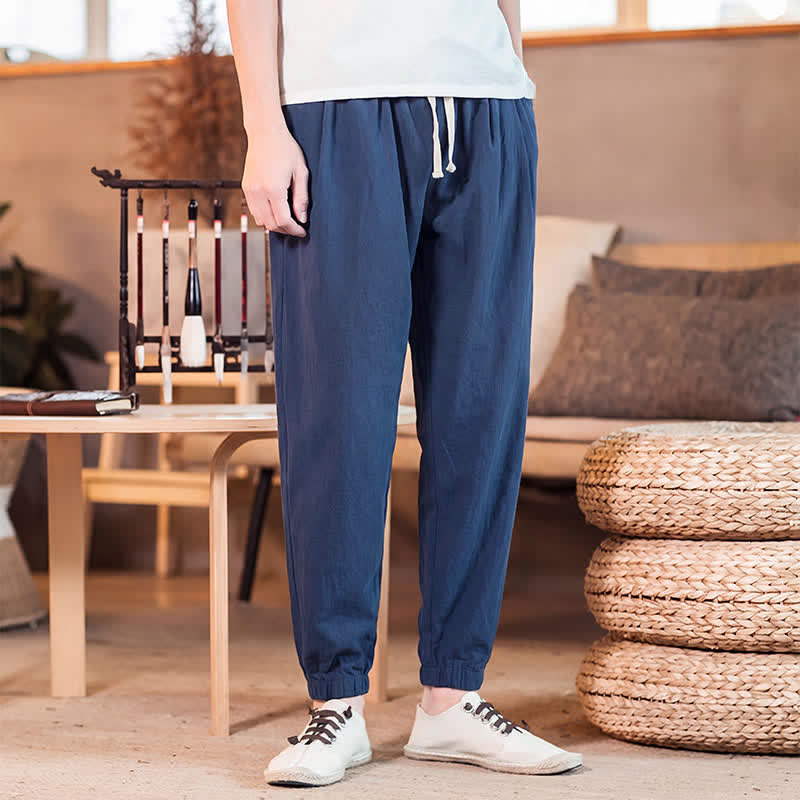Buddha Stones Pantalon court uni à cordon de serrage, coupe fuselée, style minimaliste, idéal pour le printemps et l'été. Poches incluses. - image 1