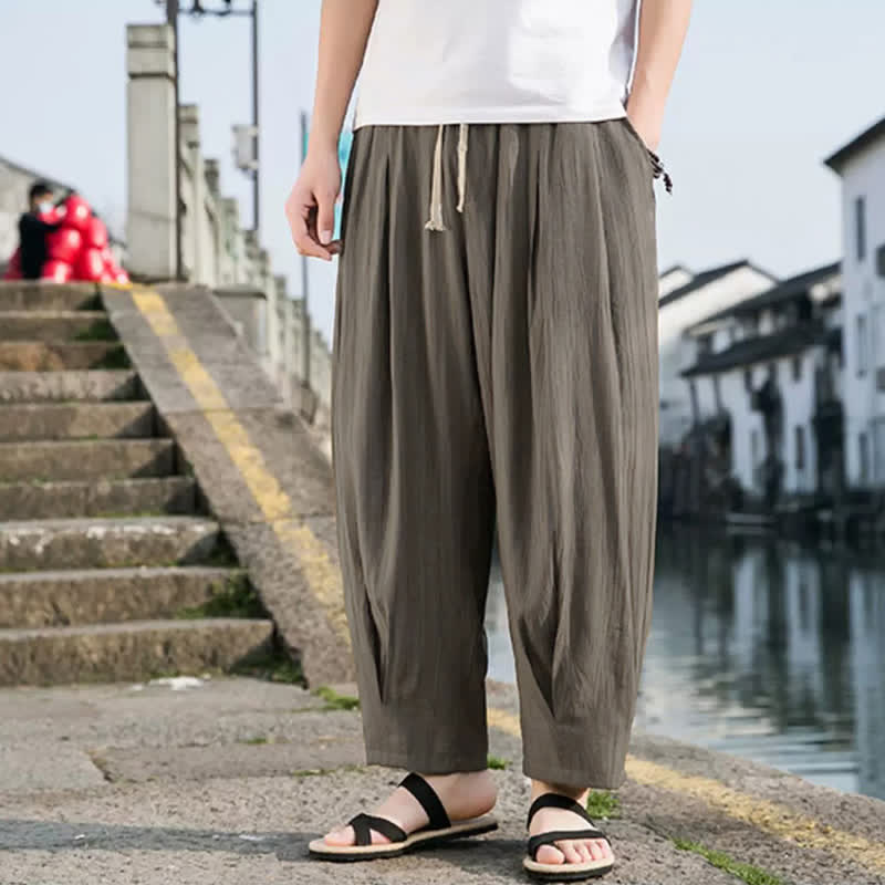 Buddha Stones Pantalon d'été décontracté à cordon de serrage, coupe courte, uni, jambes droites, avec poches - image 2