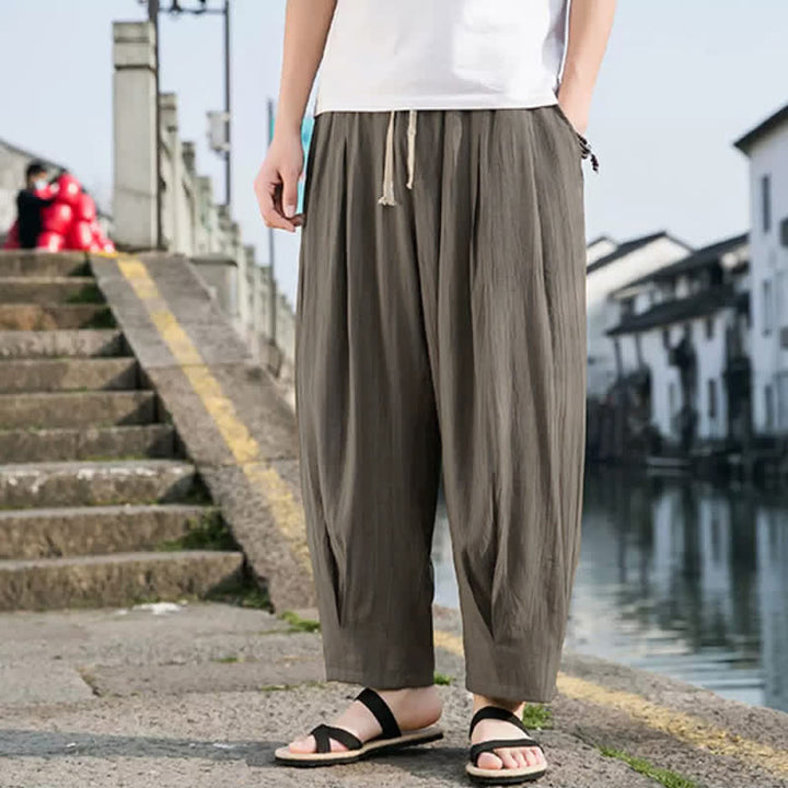 Buddha Stones Pantalon d'été décontracté à cordon de serrage, coupe courte, uni, jambes droites, avec poches - image 2