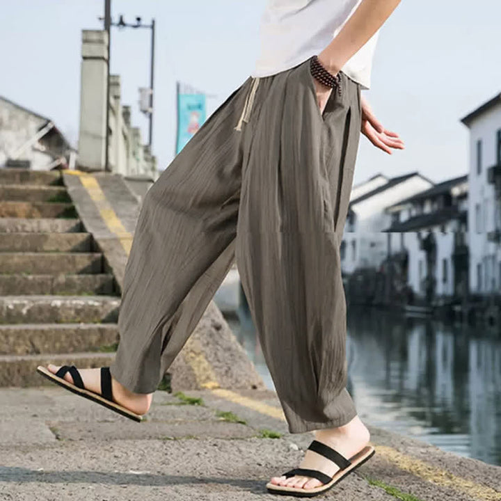 Buddha Stones Pantalon d'été décontracté à cordon de serrage, coupe courte, uni, jambes droites, avec poches - image 6