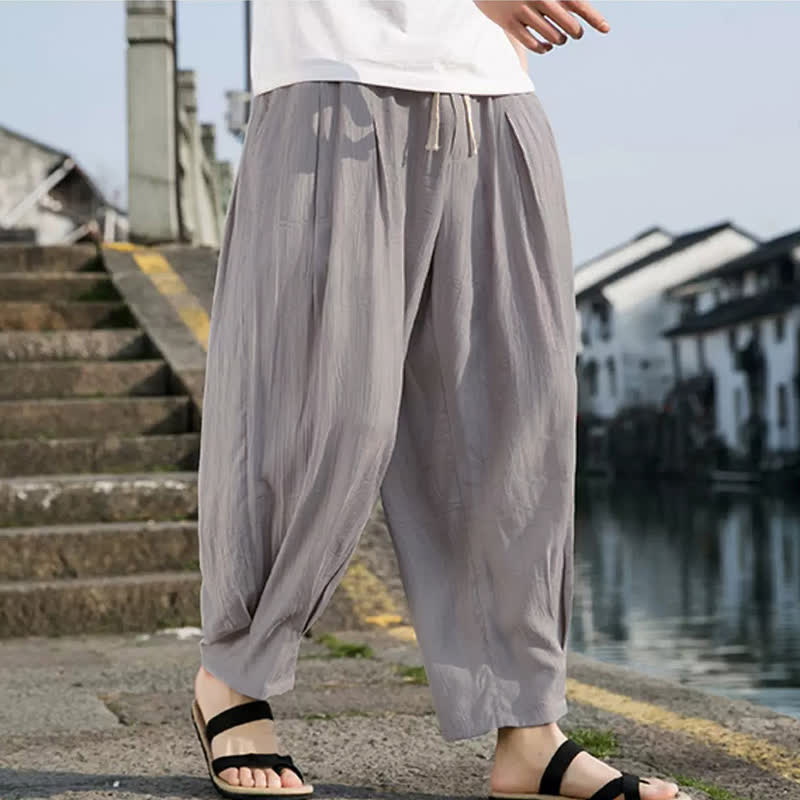 Buddha Stones Pantalon d'été décontracté à cordon de serrage, coupe courte, uni, jambes droites, avec poches - Argent - US/UK/AU46, EU56 (5XL) - image 11