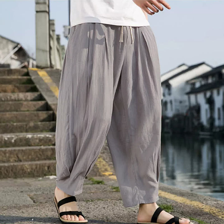 Buddha Stones Pantalon d'été décontracté à cordon de serrage, coupe courte, uni, jambes droites, avec poches - Argent - US/UK/AU46, EU56 (5XL) - image 11