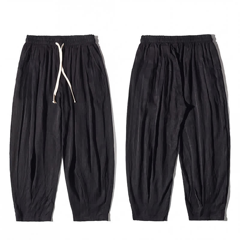 Buddha Stones Pantalon d'été décontracté à cordon de serrage, coupe courte, uni, jambes droites, avec poches - image 10
