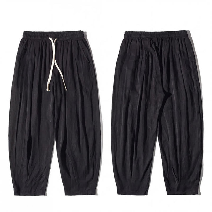 Buddha Stones Pantalon d'été décontracté à cordon de serrage, coupe courte, uni, jambes droites, avec poches - image 10