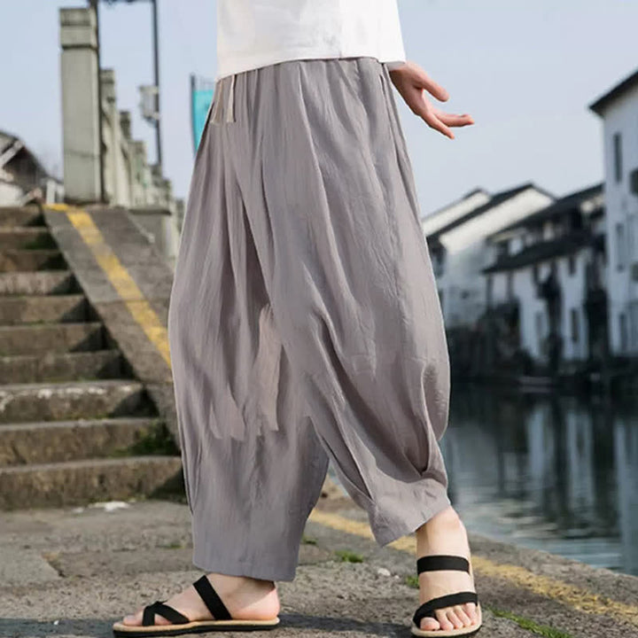 Buddha Stones Pantalon d'été décontracté à cordon de serrage, coupe courte, uni, jambes droites, avec poches - image 16