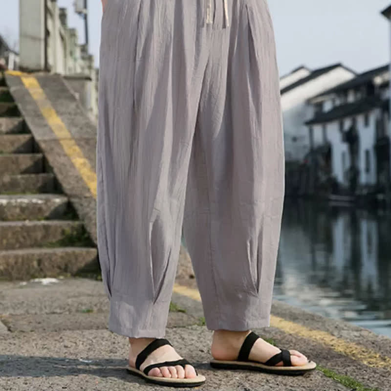 Buddha Stones Pantalon d'été décontracté à cordon de serrage, coupe courte, uni, jambes droites, avec poches - image 14