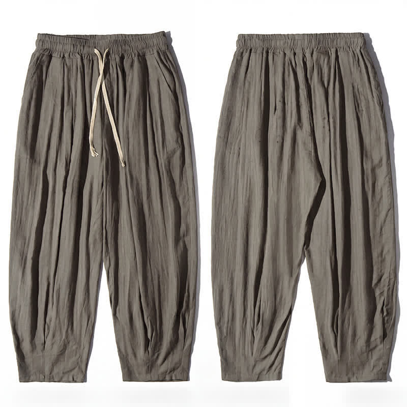 Buddha Stones Pantalon d'été décontracté à cordon de serrage, coupe courte, uni, jambes droites, avec poches - image 7