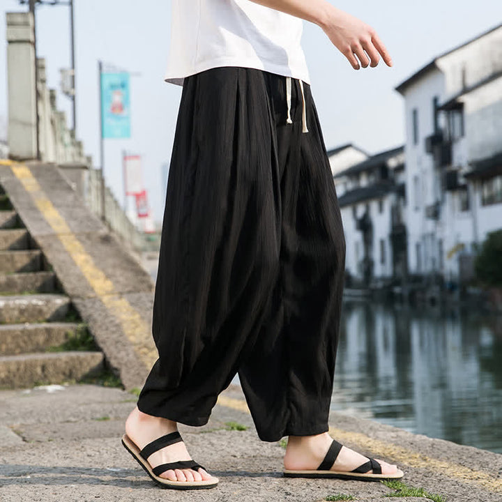 Buddha Stones Pantalon d'été décontracté à cordon de serrage, coupe courte, uni, jambes droites, avec poches - Noir - US/UK/AU46, EU56 (5XL) - image 8