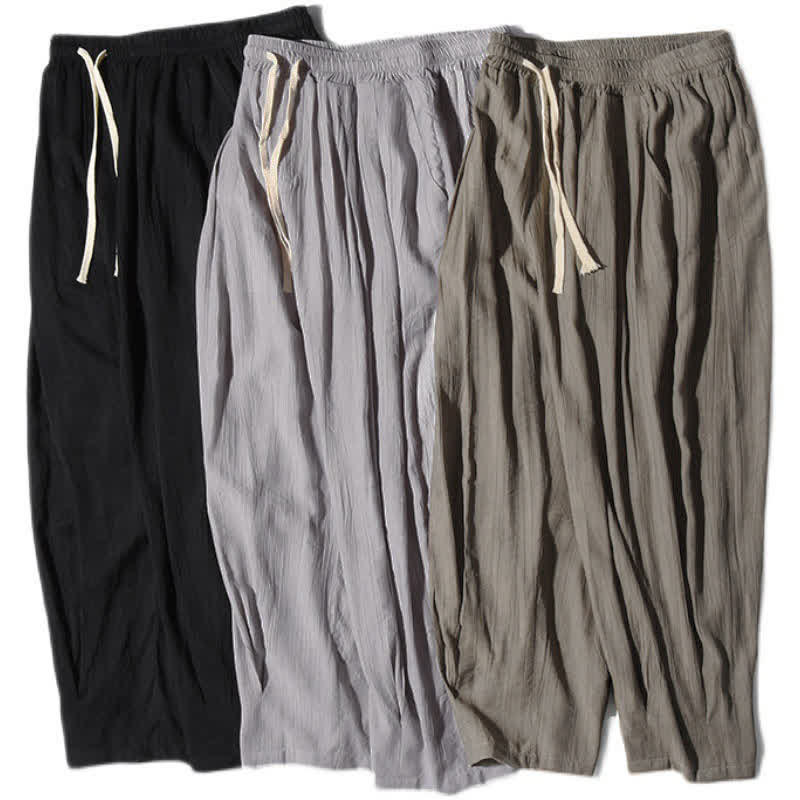 Buddha Stones Pantalon d'été décontracté à cordon de serrage, coupe courte, uni, jambes droites, avec poches - image 28