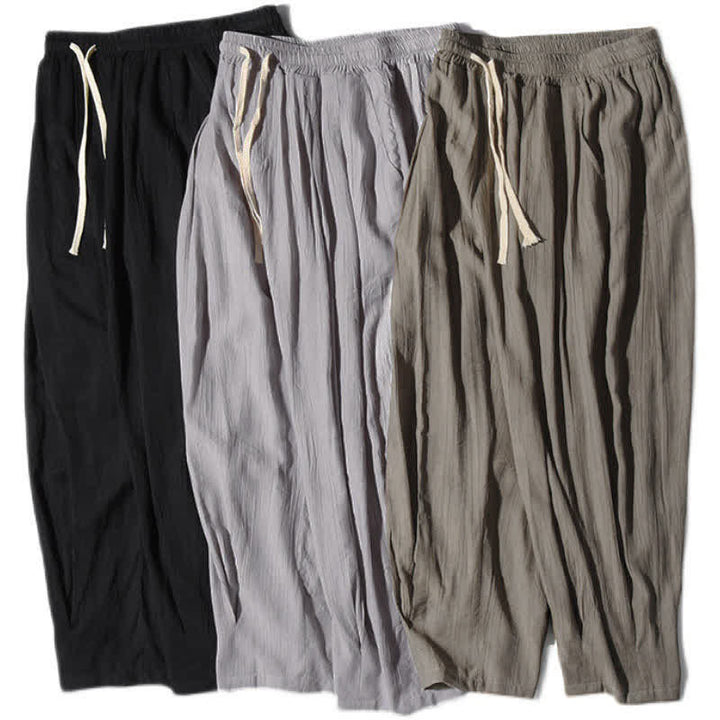 Buddha Stones Pantalon d'été décontracté à cordon de serrage, coupe courte, uni, jambes droites, avec poches - image 28