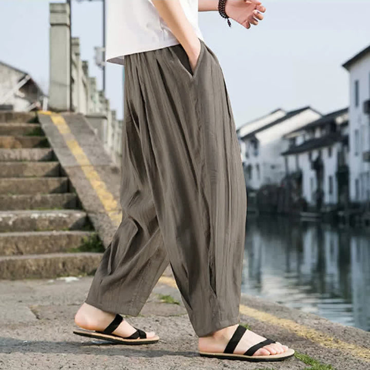 Buddha Stones Pantalon d'été décontracté à cordon de serrage, coupe courte, uni, jambes droites, avec poches - image 4