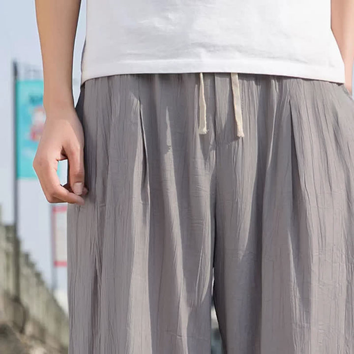 Buddha Stones Pantalon d'été décontracté à cordon de serrage, coupe courte, uni, jambes droites, avec poches - image 18
