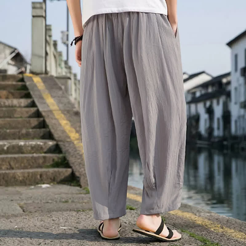 Buddha Stones Pantalon d'été décontracté à cordon de serrage, coupe courte, uni, jambes droites, avec poches - image 13