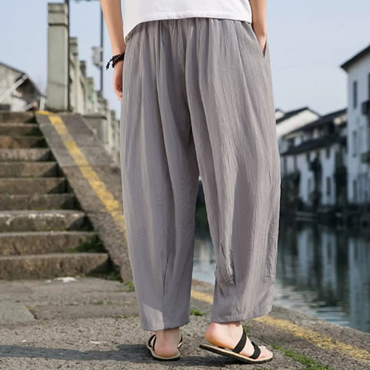 Buddha Stones Pantalon d'été décontracté à cordon de serrage, coupe courte, uni, jambes droites, avec poches - image 13
