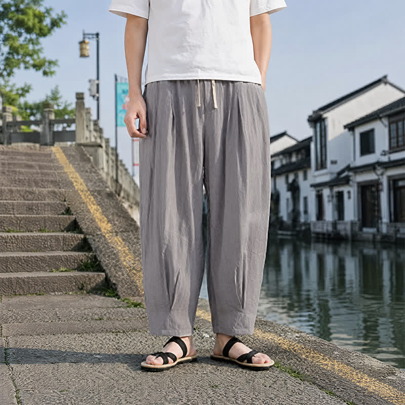 Buddha Stones Pantalon d'été décontracté à cordon de serrage, coupe courte, uni, jambes droites, avec poches - image 12