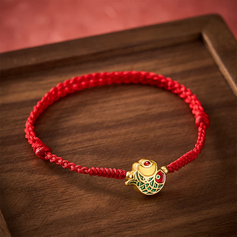 Buddha Stones Bracelet porte-bonheur en corde rouge tissée à la main avec motif de carpe koï - image 2