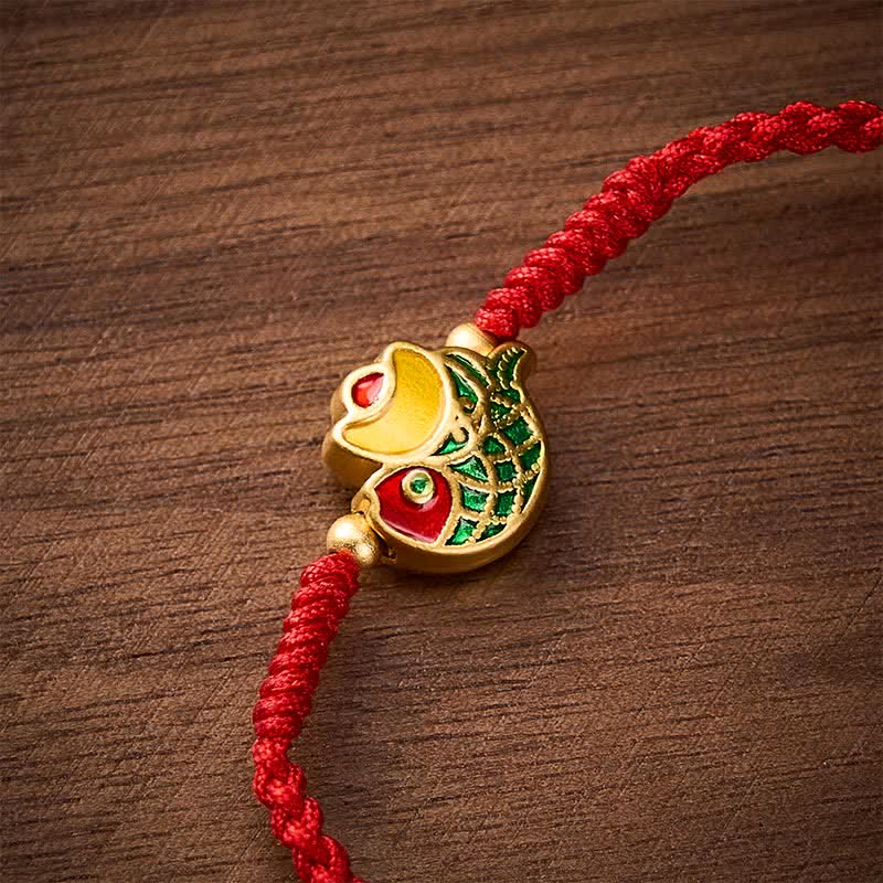 Buddha Stones Bracelet porte-bonheur en corde rouge tissée à la main avec motif de carpe koï - image 4