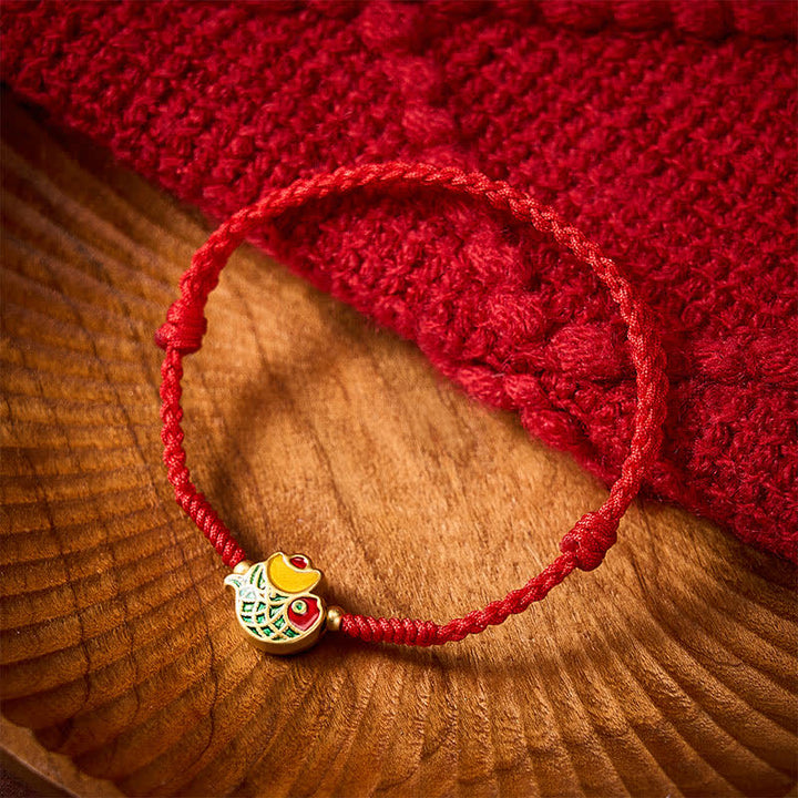 Buddha Stones Bracelet porte-bonheur en corde rouge tissée à la main avec motif de carpe koï - image 3
