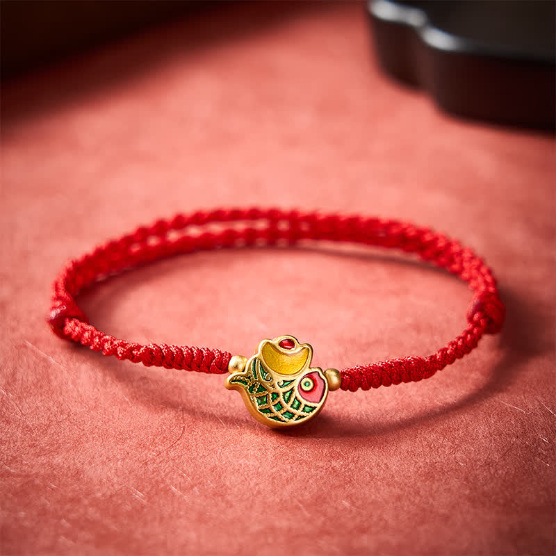 Buddha Stones Bracelet porte-bonheur en corde rouge tissée à la main avec motif de carpe koï - image 1