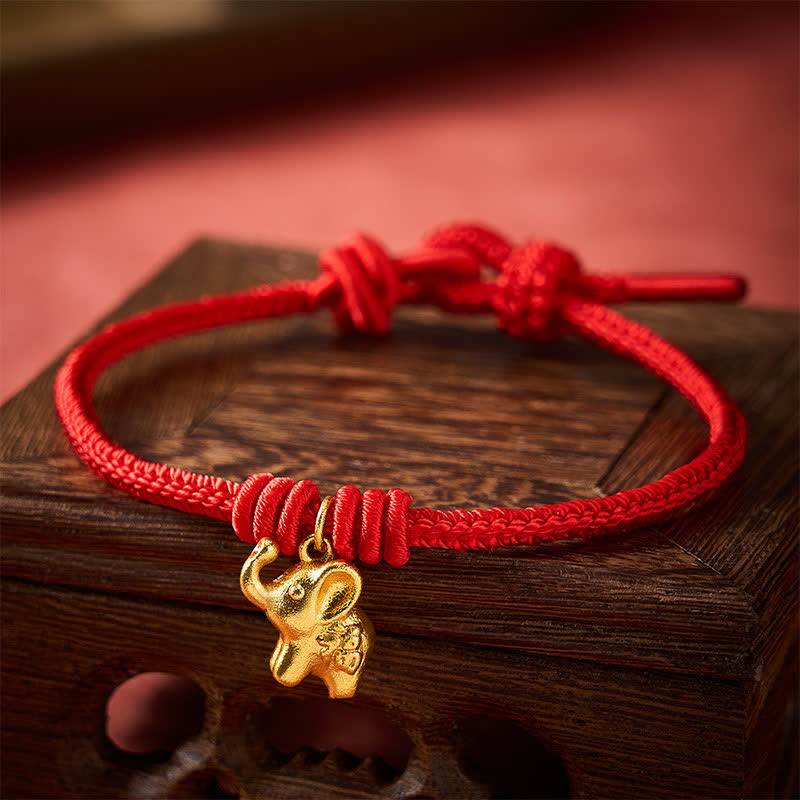 Buddha Stones Bracelet en corde tressée rouge avec motif éléphant Fu - image 3