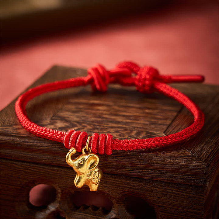 Buddha Stones Bracelet en corde tressée rouge avec motif éléphant Fu - image 3