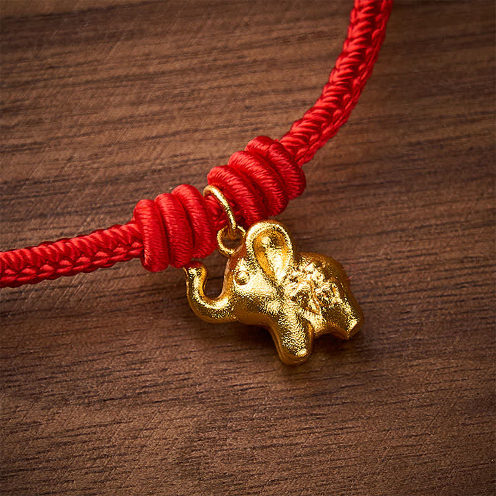 Buddha Stones Bracelet en corde tressée rouge avec motif éléphant Fu - image 4
