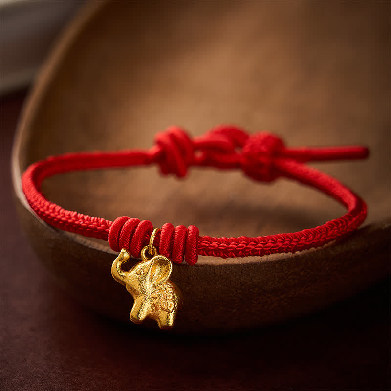 Buddha Stones Bracelet en corde tressée rouge avec motif éléphant Fu - Rouge (Tour de poignet 5,9–6,7 po / 15–17 cm) - image 0