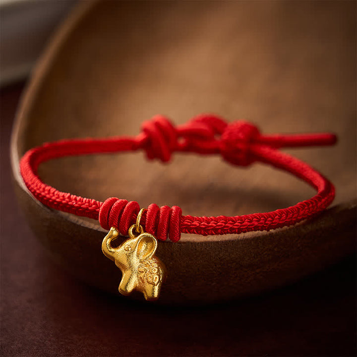 Buddha Stones Bracelet en corde tressée rouge avec motif éléphant Fu - Rouge (Tour de poignet 5,9–6,7 po / 15–17 cm) - image 0