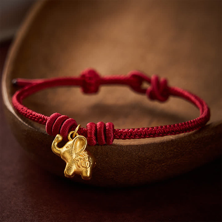 Buddha Stones Bracelet en corde tressée rouge avec motif éléphant Fu - image 13