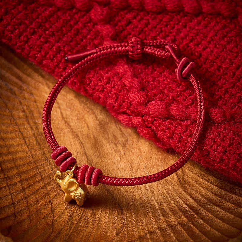Buddha Stones Bracelet en corde tressée rouge avec motif éléphant Fu - Rouge foncé (Tour de poignet 15–17 cm) - image 10