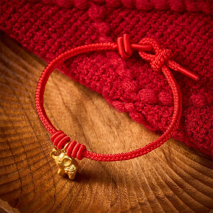 Buddha Stones Bracelet en corde tressée rouge avec motif éléphant Fu - image 1