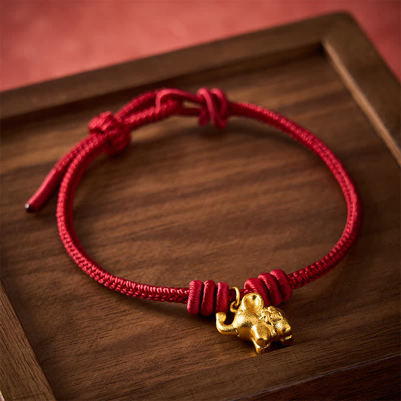 Buddha Stones Bracelet en corde tressée rouge avec motif éléphant Fu - image 11
