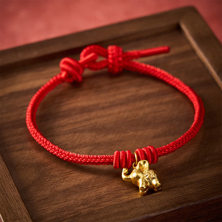 Buddha Stones Bracelet en corde tressée rouge avec motif éléphant Fu - image 2