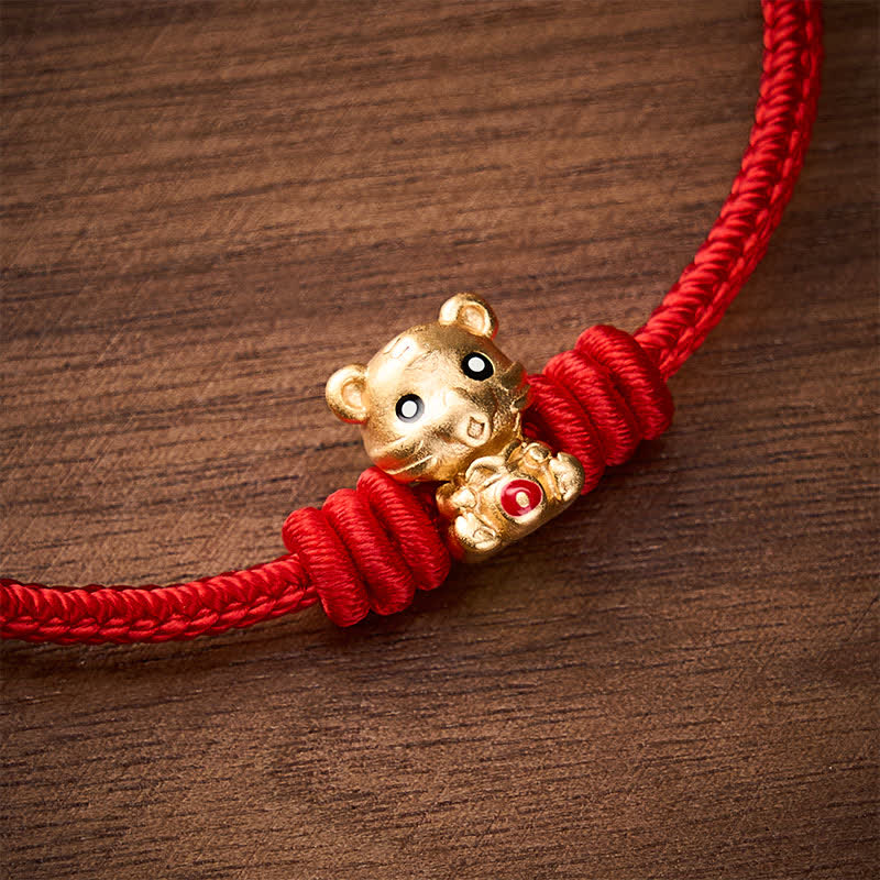 Buddha Stones Bracelet porte-bonheur en corde tressée rouge avec sac à argent en forme de tigre - image 4