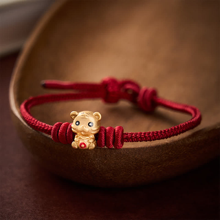 Buddha Stones Bracelet porte-bonheur en corde tressée rouge avec sac à argent en forme de tigre - image 10