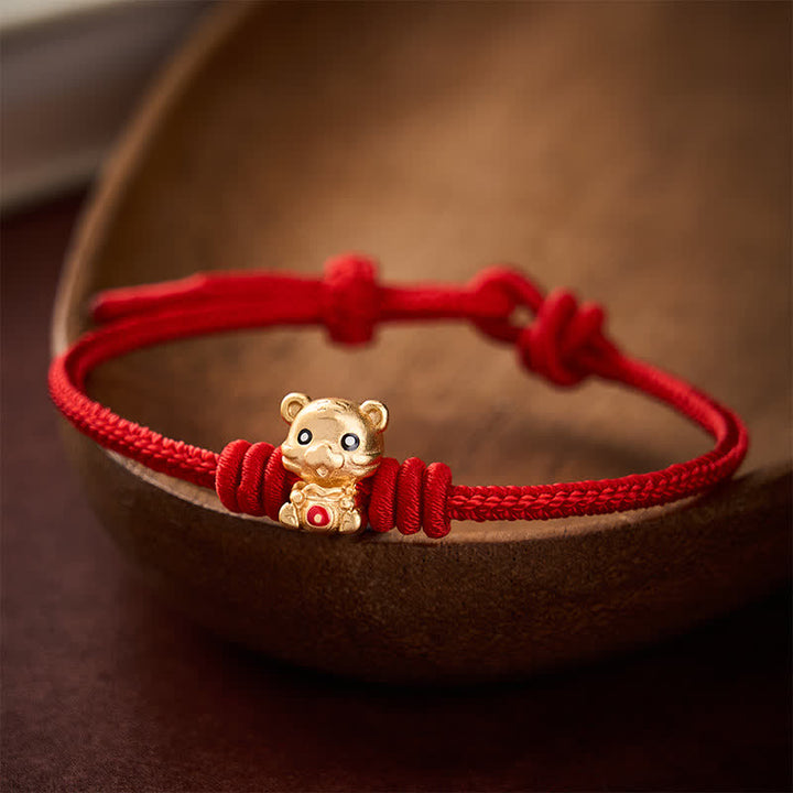 Buddha Stones Bracelet porte-bonheur en corde tressée rouge avec sac à argent en forme de tigre - Rouge (Tour de poignet 5,9–6,7 po / 15–17 cm) - image 0
